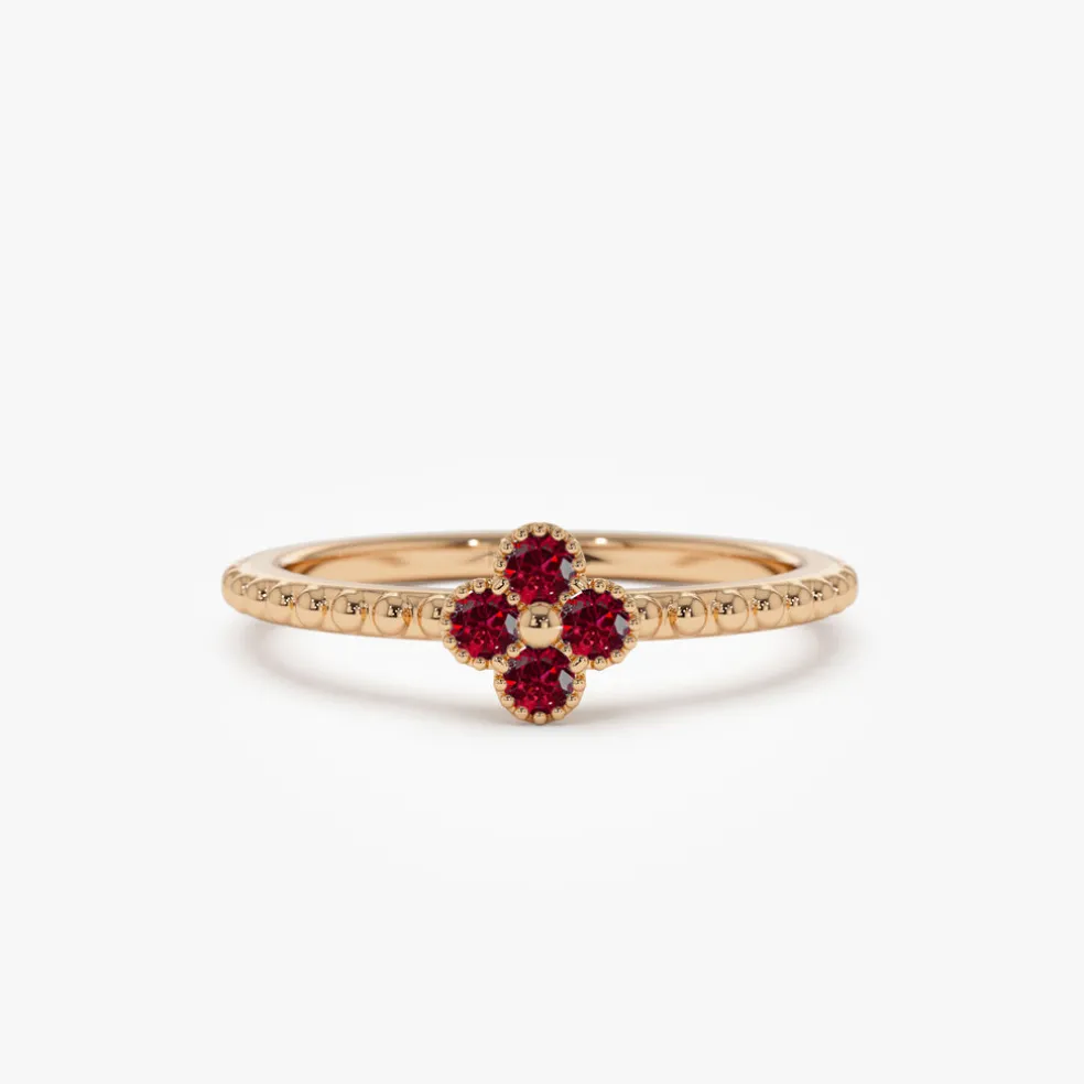 14k Ruby Clover Ring