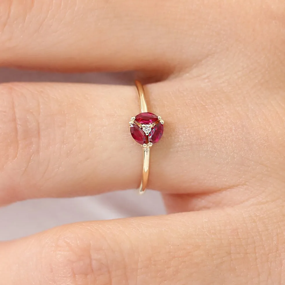14k Ruby Cluster Diamond Ring