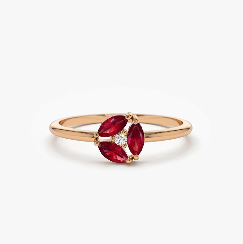 14k Ruby Cluster Diamond Ring