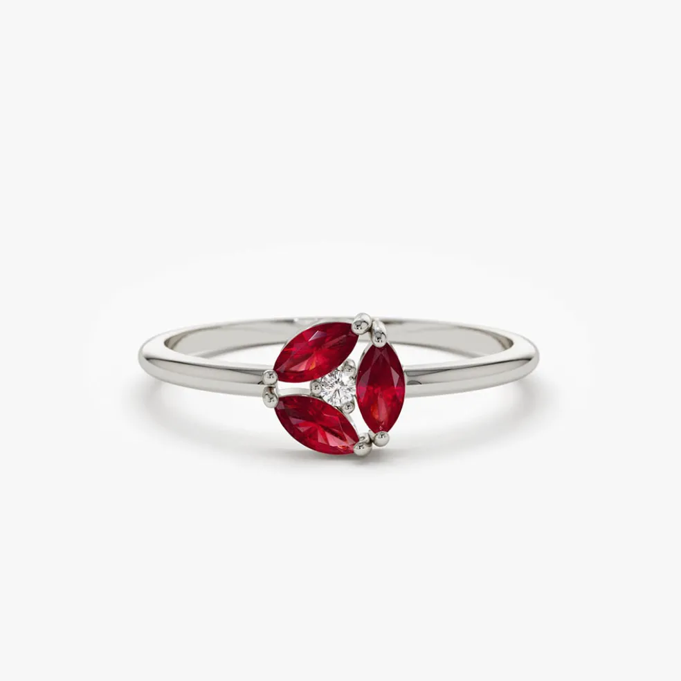 14k Ruby Cluster Diamond Ring