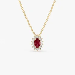 14k Ruby Necklace with Halo Diamonds