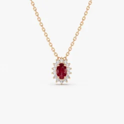 14k Ruby Necklace with Halo Diamonds