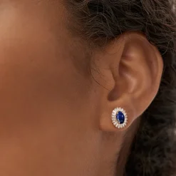 14k Sapphire and Baguette Diamond Ballerina Stud Earrings