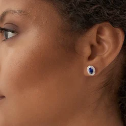 14k Sapphire and Baguette Diamond Ballerina Stud Earrings