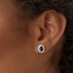 14k Sapphire and Baguette Diamond Ballerina Stud Earrings