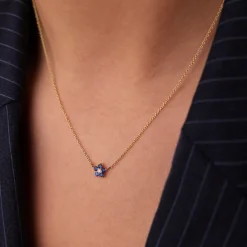 14k Sapphire and Diamond Flower Charm Necklace