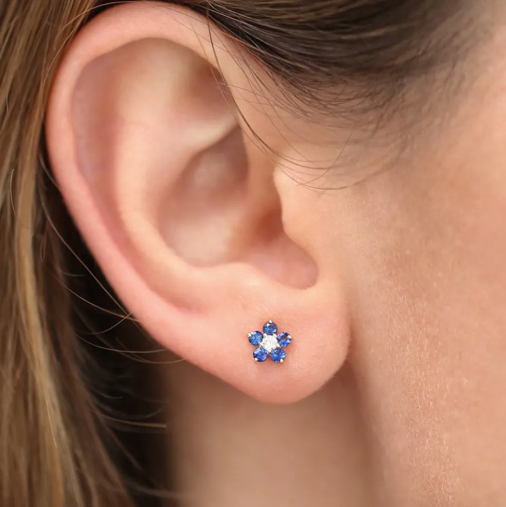 14k Sapphire and Diamond Flower Studs