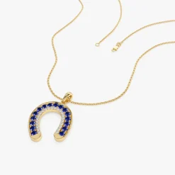 14k Sapphire and Diamond Horseshoe Pendant