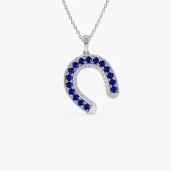 14k Sapphire and Diamond Horseshoe Pendant