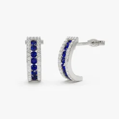 14k Sapphire and Round Diamond Hoop Earrings