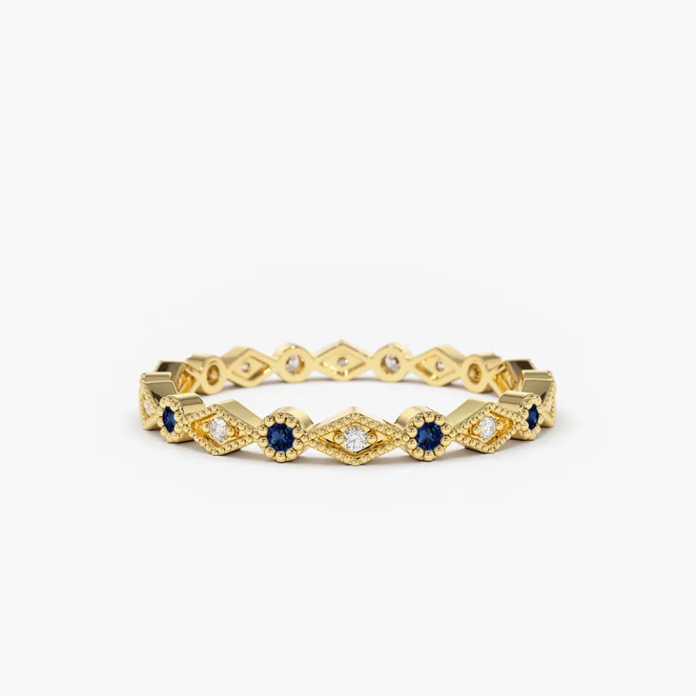 14k Sapphire Art Deco Wedding Band