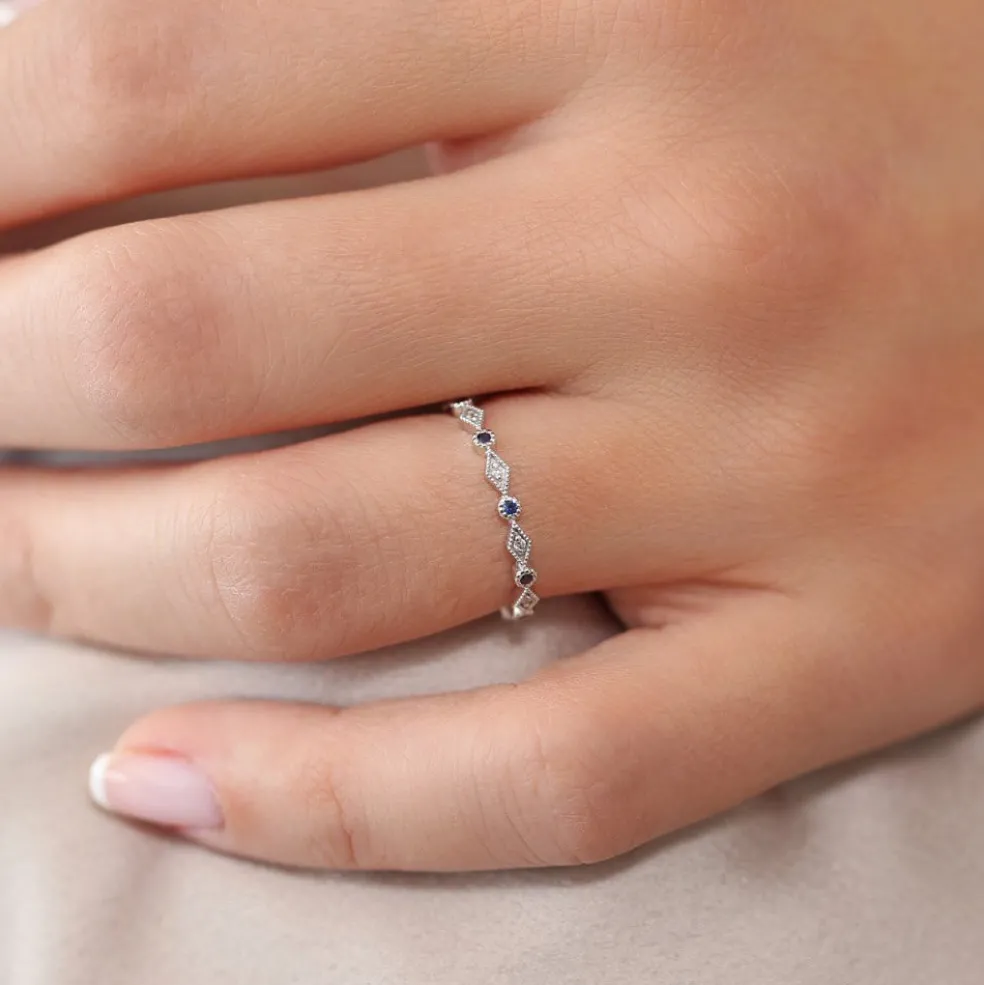 14k Sapphire Art Deco Wedding Band