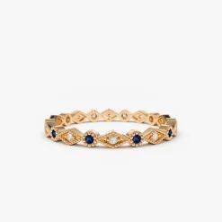 14k Sapphire Art Deco Wedding Band