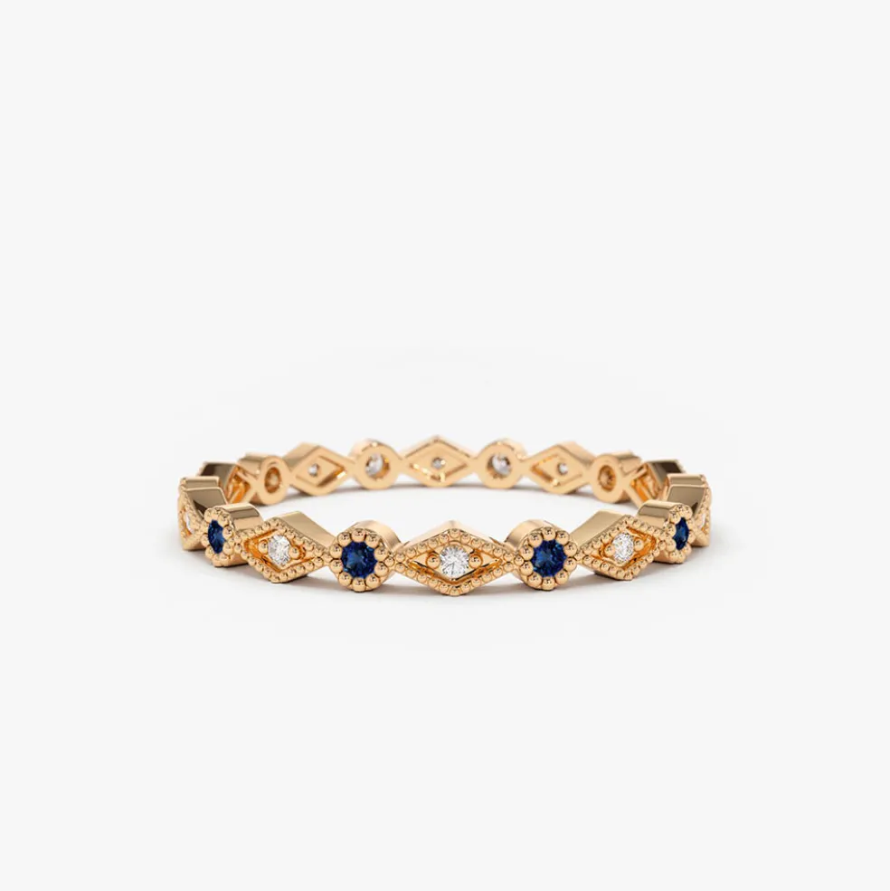 14k Sapphire Art Deco Wedding Band