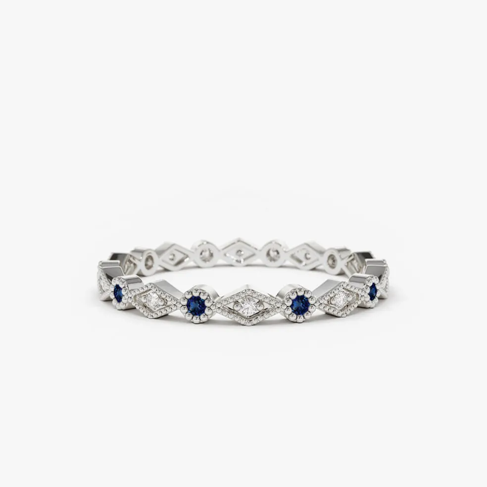 14k Sapphire Art Deco Wedding Band