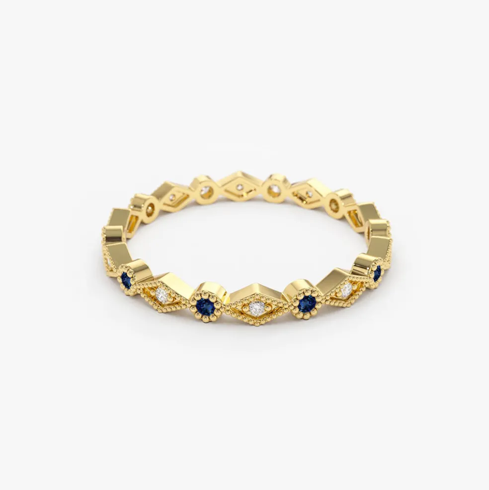 14k Sapphire Art Deco Wedding Band