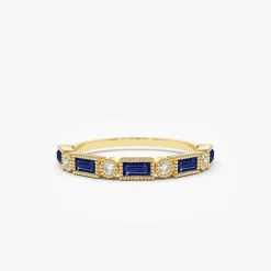 14k Sapphire Baguette and Diamond Ring