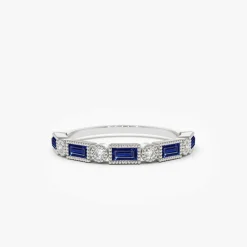 14k Sapphire Baguette and Diamond Ring