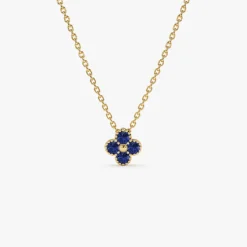 14k Sapphire Clover Beaded Necklace