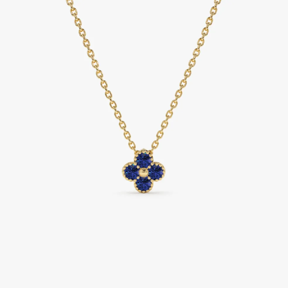 14k Sapphire Clover Beaded Necklace