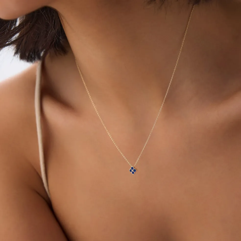 14k Sapphire Clover Beaded Necklace