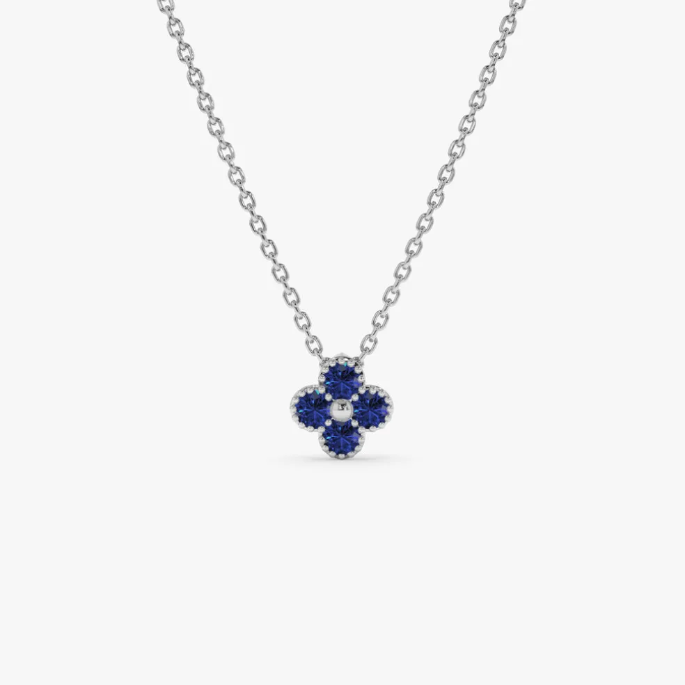 14k Sapphire Clover Beaded Necklace