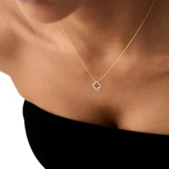 14k Sapphire Clover Necklace in Halo Setting