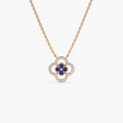 14k Sapphire Clover Necklace in Halo Setting
