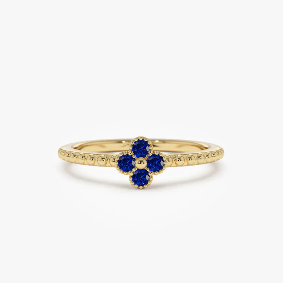 14k Sapphire Clover Ring