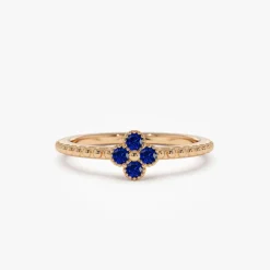 14k Sapphire Clover Ring