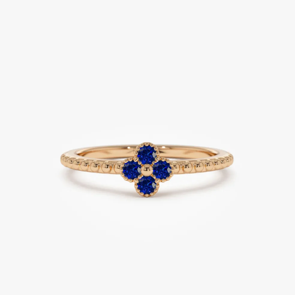 14k Sapphire Clover Ring