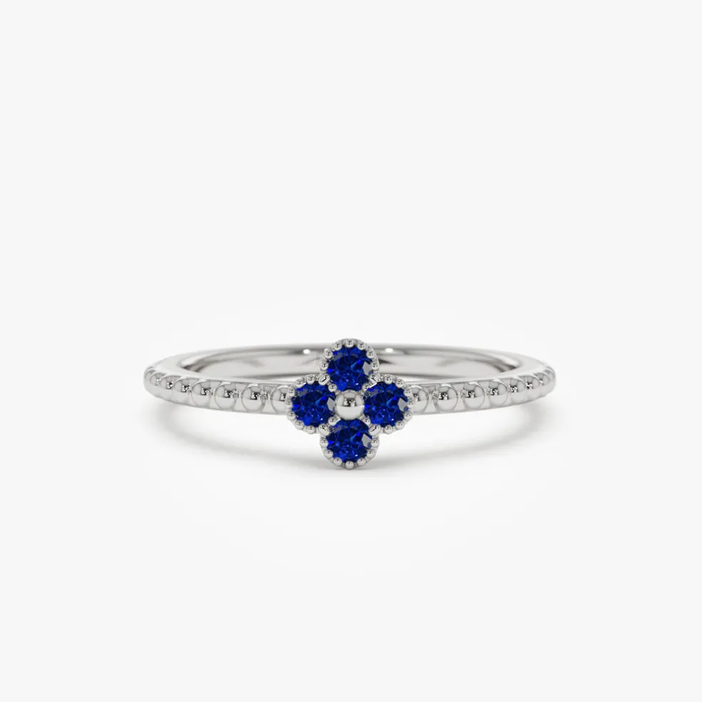 14k Sapphire Clover Ring