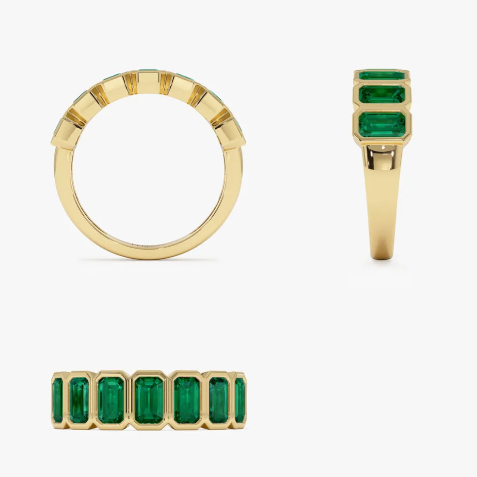14K Seven Stone Bezel Setting Emerald RIng