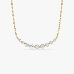 14K Shared Prong Curved Diamond Necklace