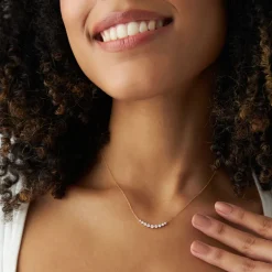 14K Shared Prong Curved Diamond Necklace