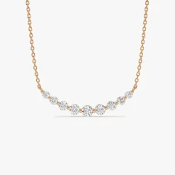 14K Shared Prong Curved Diamond Necklace