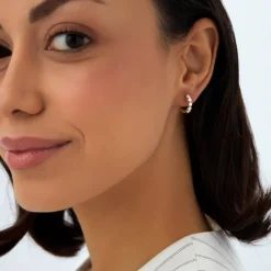 14k Shared Prong Diamond Hoops