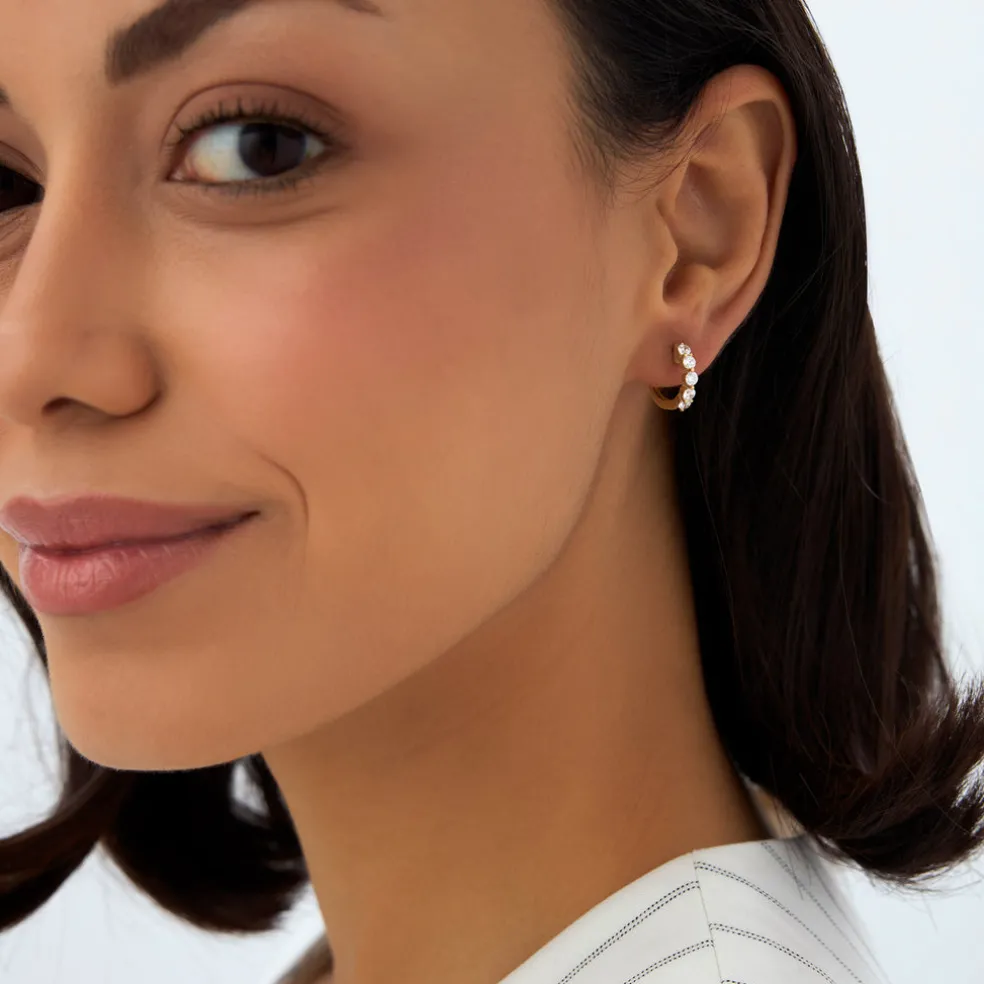 14k Shared Prong Diamond Hoops