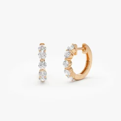 14k Shared Prong Diamond Hoops