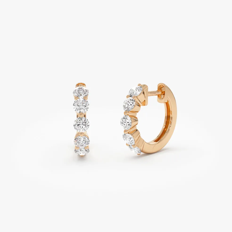 14k Shared Prong Diamond Hoops