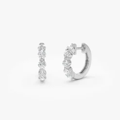 14k Shared Prong Diamond Hoops