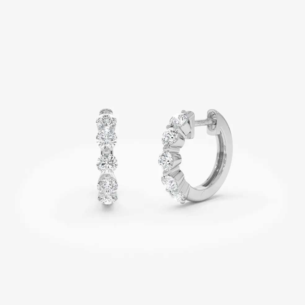 14k Shared Prong Diamond Hoops