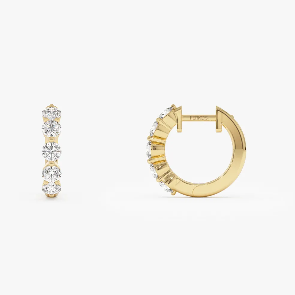 14k Shared Prong Diamond Hoops