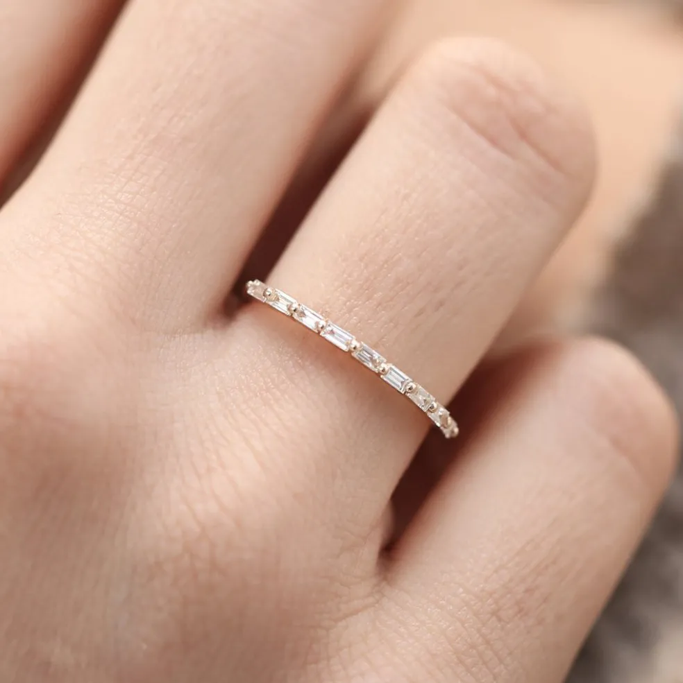 14K Shared Prong Half Eternity Baguette Diamond Ring