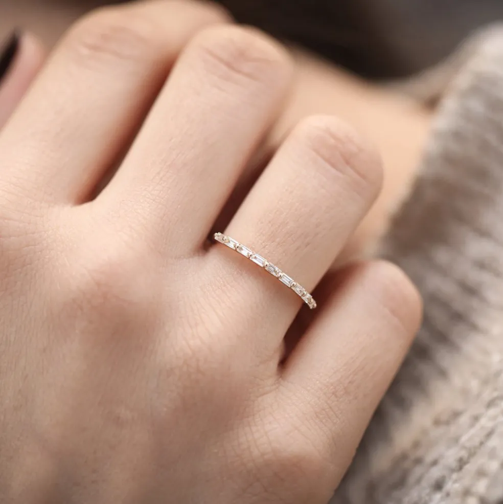 14K Shared Prong Half Eternity Baguette Diamond Ring