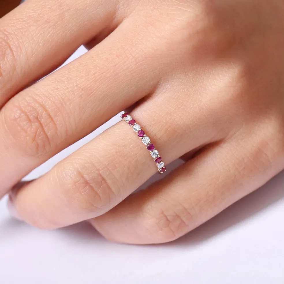 14k Shared Prong Ruby & Diamond Wedding Ring