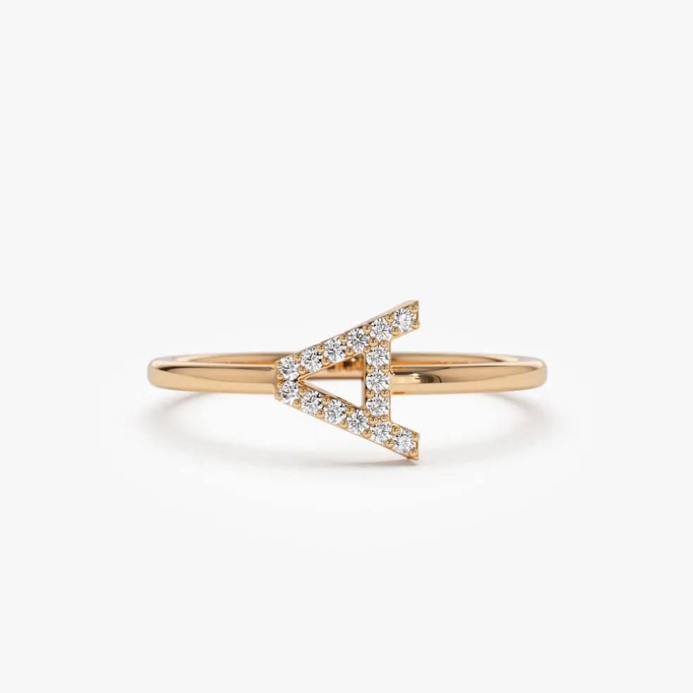 14k Sideways Diamond Letter Personalized Ring