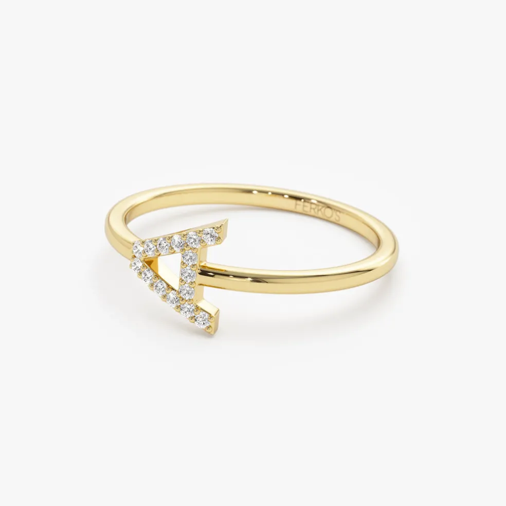 14k Sideways Diamond Letter Personalized Ring