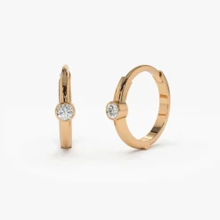 14K Single Bezel Set Diamond Hoops