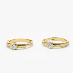 14K Single Bezel Set Diamond Hoops